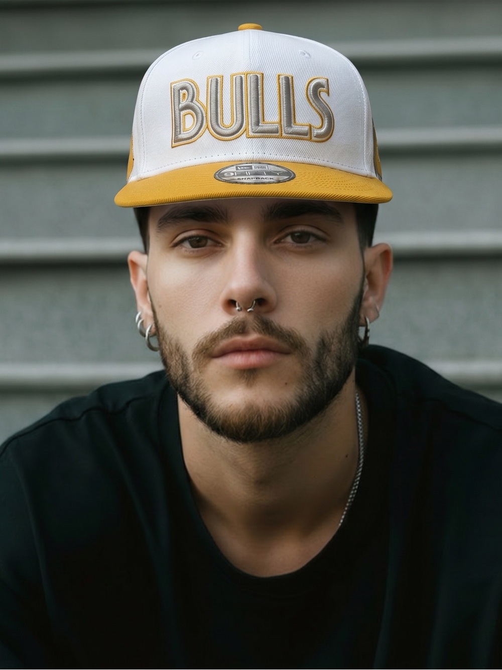 BULLS Snapback Hat in White & Mustard Yellow